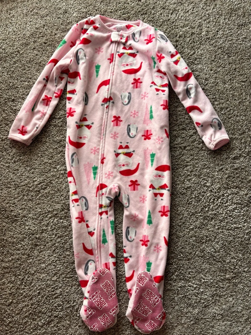 Carters Fleece Santa footie pajamas girls size 3T set of (2)
